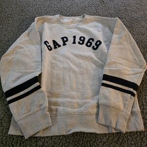 GAP Boy's Light Gray Crewneck Sweater with Dark Blue Details